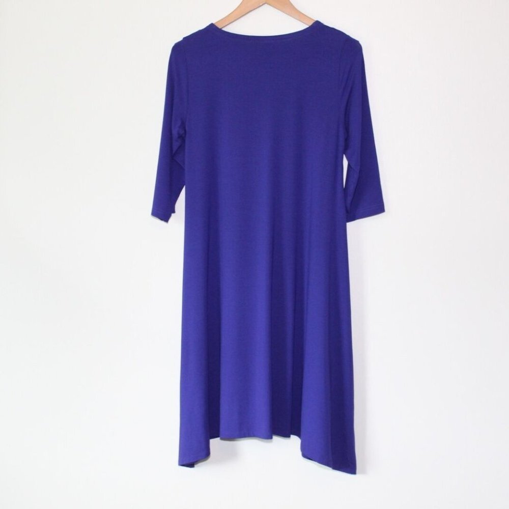 Eileen Fisher Scoop Neck Stretch Asymmetric Dress Purple PM Petite Med H13284 - Picture 6 of 11
